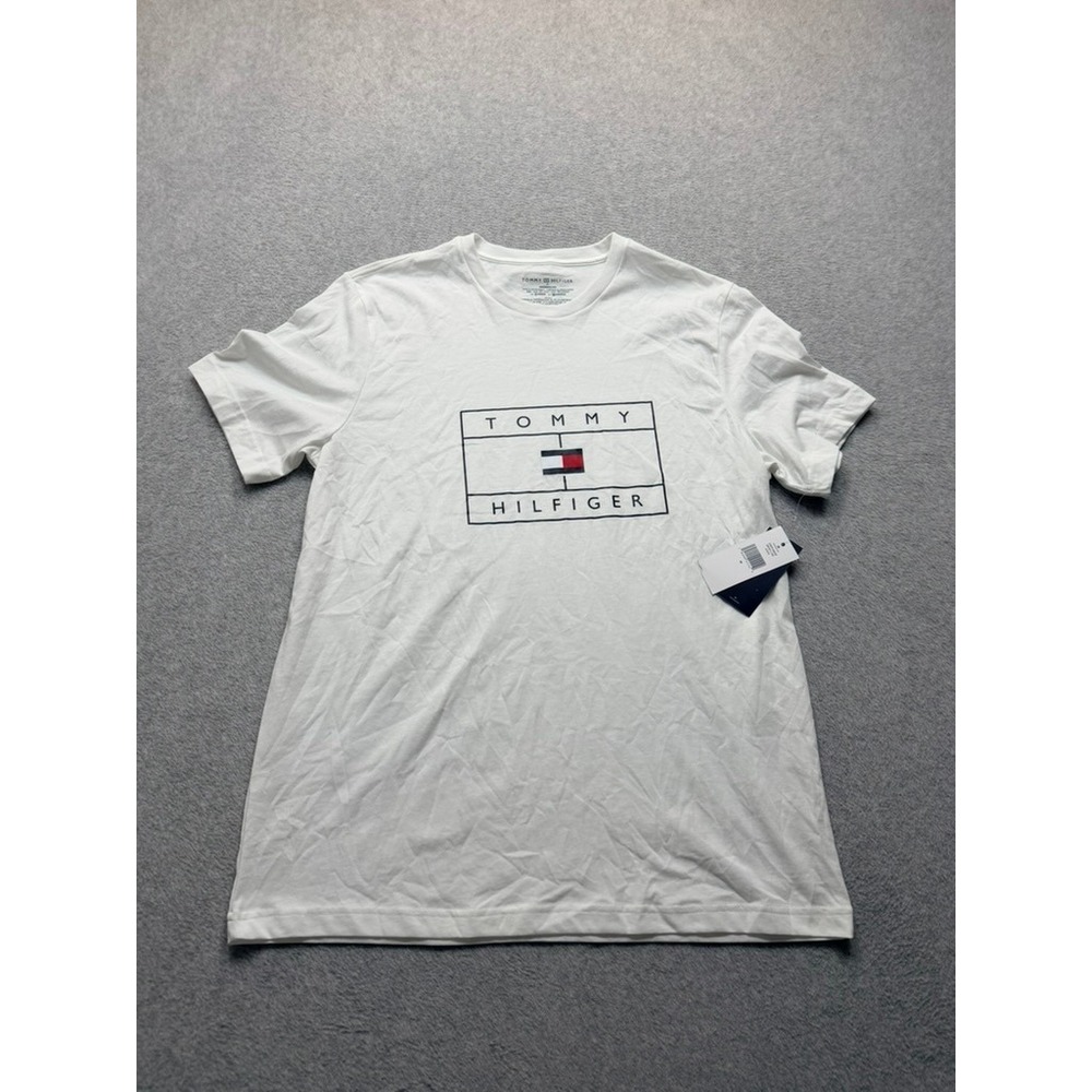 Tommy Hilfiger Mens White Box Logo Graphic T-Shirt Medium 09T4511